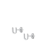 Sterling Silver High Polished Initial U Stud Letter Earrings 925 New