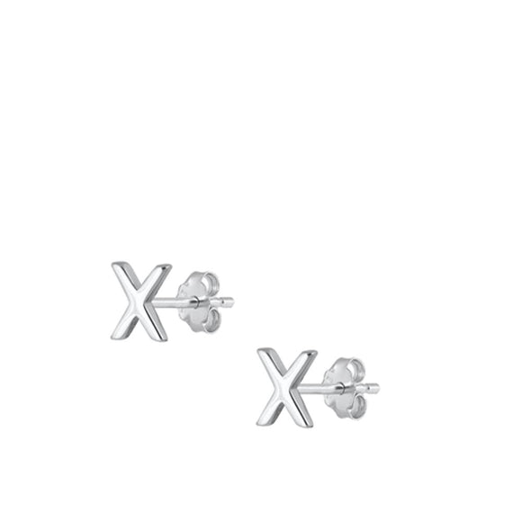 Sterling Silver High Polished Initial X Stud Letter Earrings 925 New