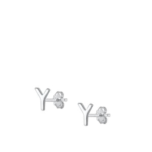 Sterling Silver High Polished Initial Y Stud Letter Earrings 925 New