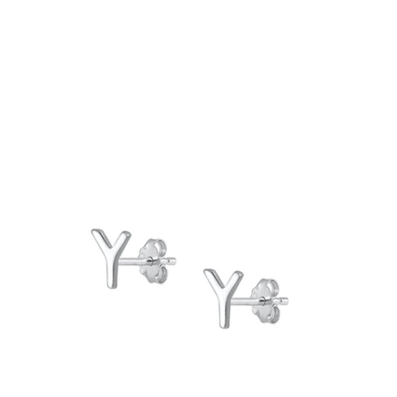 Sterling Silver High Polished Initial Y Stud Letter Earrings 925 New