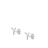 Sterling Silver High Polished Initial Y Stud Letter Earrings 925 New