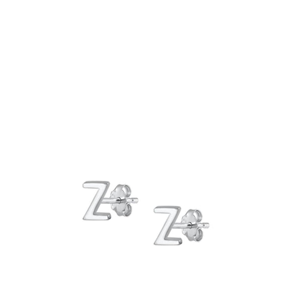 Sterling Silver High Polished Initial Z Stud Letter Earrings 925 New