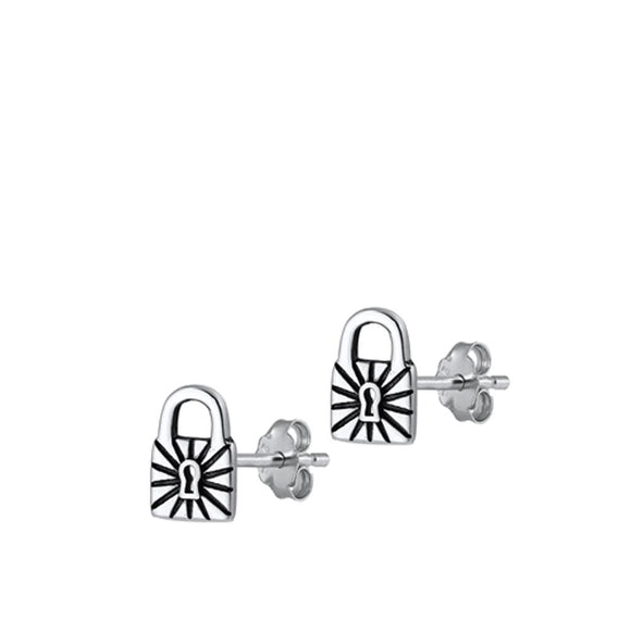 Sterling Silver Classic Keyhole Locket Padlock High Polished Earrings 925 New