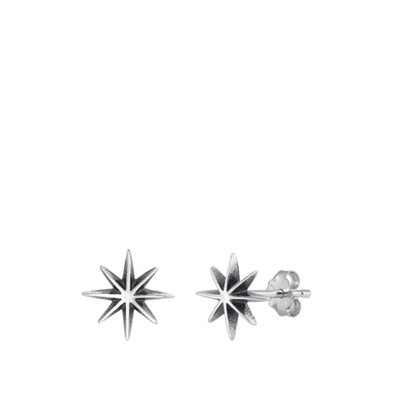 Sterling Silver Fashion North Star Burst Oxidized High Polished Earrings 925 New