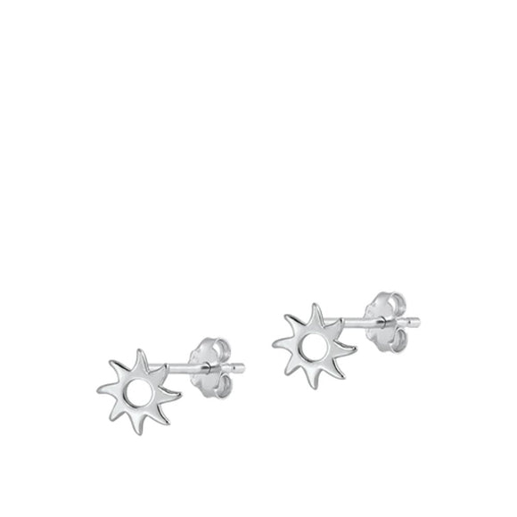 Sterling Silver Beautiful High Polished Sun Stud Earrings .925 New