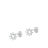 Sterling Silver Beautiful High Polished Sun Stud Earrings .925 New