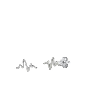 Sterling Silver High Polished EKG Heart Medical Stud Lifeline Earrings .925 New