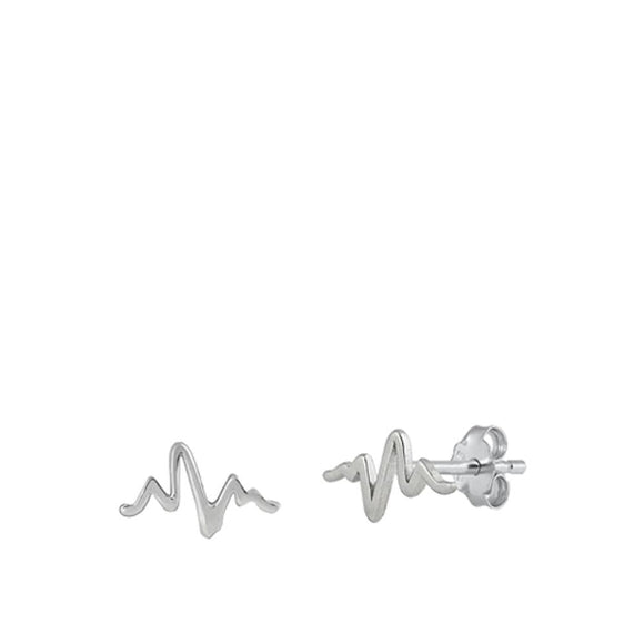 Sterling Silver High Polished EKG Heart Medical Stud Lifeline Earrings .925 New