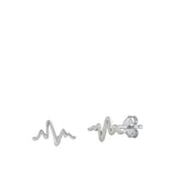Sterling Silver High Polished EKG Heart Medical Stud Lifeline Earrings .925 New