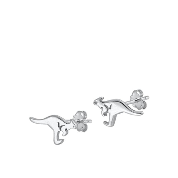 Sterling Silver Classic Cute Kangaroo Aussie Animal High Polished Earrings 925