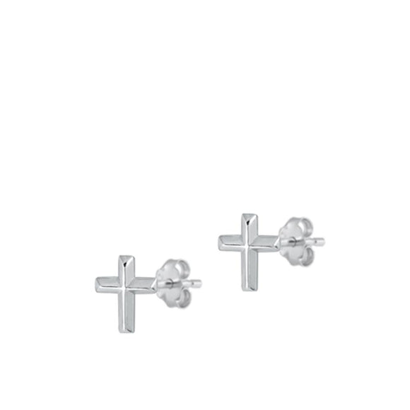 Sterling Silver Fashion Simple Cross High Polished Christian Earrings 925 New
