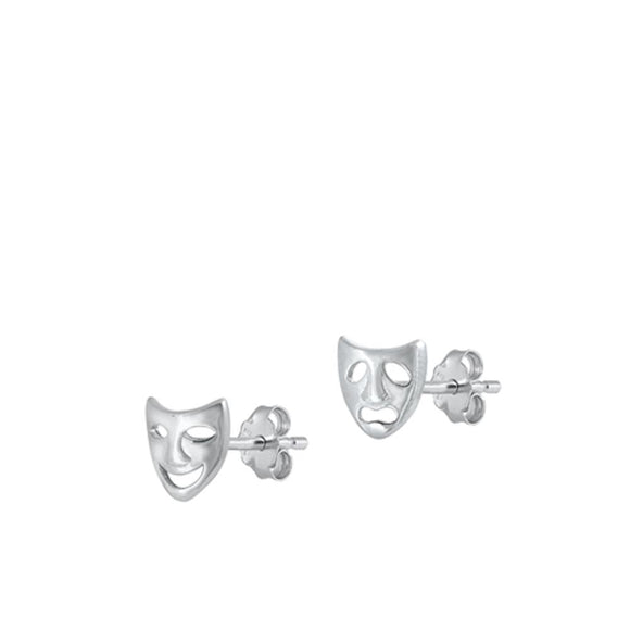 Sterling Silver Drama Masks Stud Happy Sad Face Earrings Comedy Tragedy 925 New
