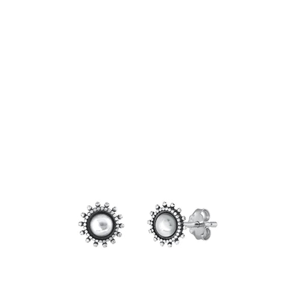 Sterling Silver High Polished Bali Style Sun Oxidized Stud Earrings .925 New