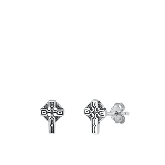 Sterling Silver Classic Oxidized Cross High Polished Christian Earrings .925 New
