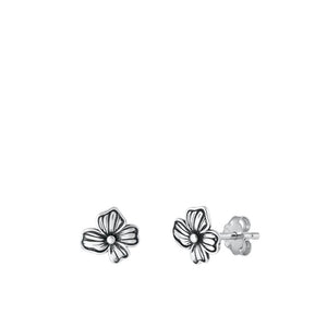 Sterling Silver Beautiful Oxidized Plumeria Flower High Polished Earrings 925