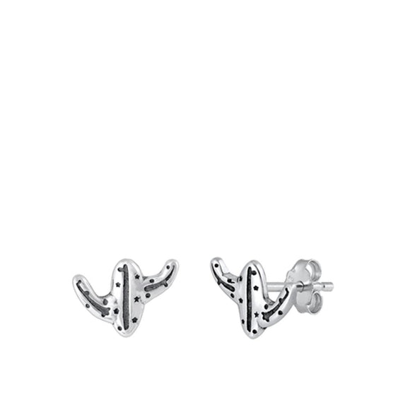 Oxidized Sterling Silver Pickly Cactus Stud Earrings Nature Flower Post 925 New