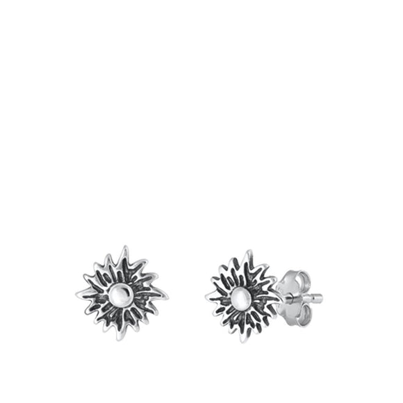 Sterling Silver Cute Oxidized Sun Flower High Polished Earrings .925 New