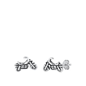 Sterling Silver Cute Oxidized Motorcycle High Polished Biker Earrings .925 New