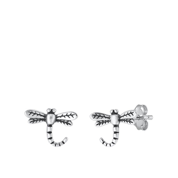 Sterling Silver Polished Dragonfly Animal Oxidized High Polished Earrings 925