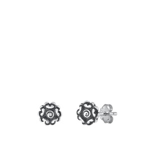 Oxidized Sterling Silver Flower Stud High Polished Bali Stud Earrings .925 New