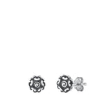 Oxidized Sterling Silver Flower Stud High Polished Bali Stud Earrings .925 New