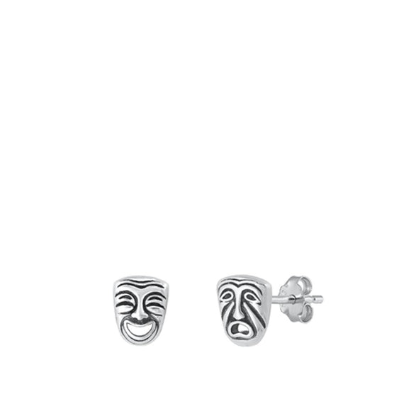 Sterling Silver Polished Comedy Tragedy Masks Actor Theatre Earrings .925 New