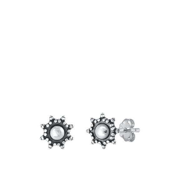 Sterling Silver High Polished Bali Style Sun Oxidized Stud Earrings .925 New
