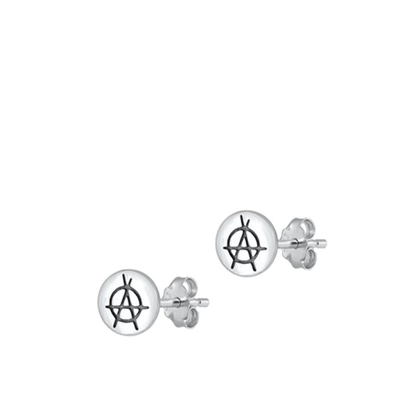 Sterling Silver Fashion Anarchy High Polished Oxidized Stud Earrings .925 New