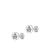Sterling Silver Fashion Anarchy High Polished Oxidized Stud Earrings .925 New