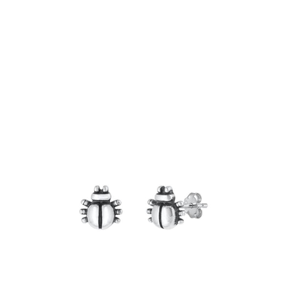 Sterling Silver Fashion Ladybug Beetle Bug High Polished Oxidized Earrings .925