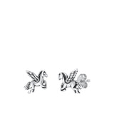 Sterling Silver Classic Cute Flying Pegasus Oxidized High Polished Earrings 925