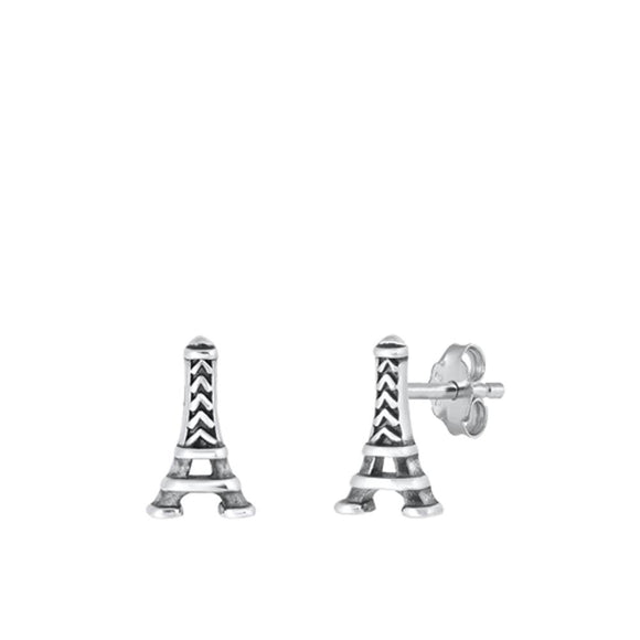 Sterling Silver Unique Eiffel Tower Paris Oxidized High Polished Earrings .925