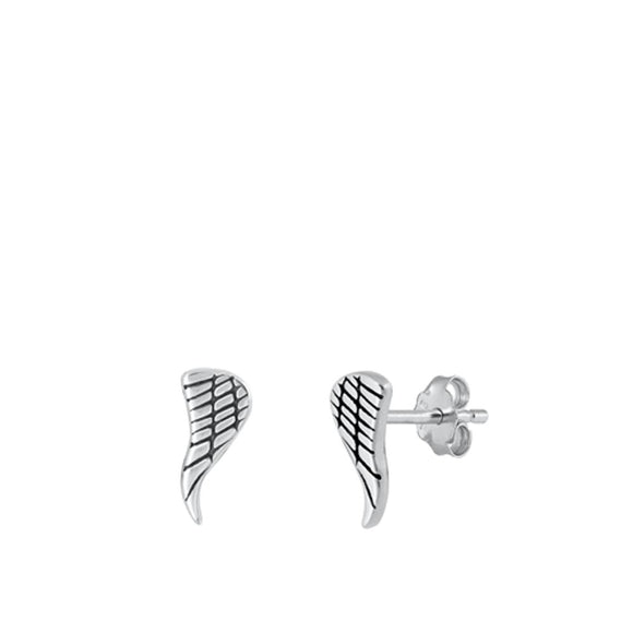 Oxidized Sterling Silver High Polished Angel Wings Stud Earrings 925 New