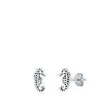 Oxidized Sterling Silver Seahorse Stud Earrings Ocean Sealife Animal 925 New