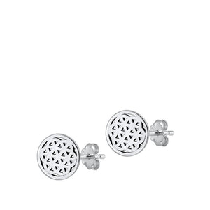 Sterling Silver Cute Abstract Flower Medallion High Polished Earrings 925 New