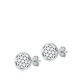 Sterling Silver Cute Abstract Flower Medallion High Polished Earrings 925 New