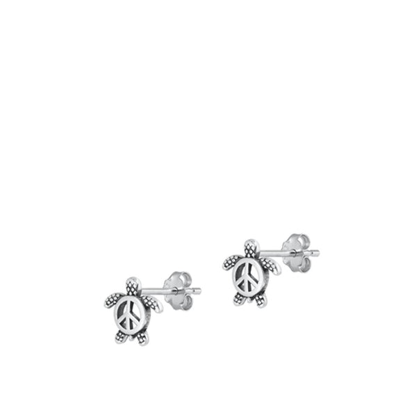 Sterling Silver Wholesale Peace Symbol Sea Turtle Beach Stud Earrings .925 New