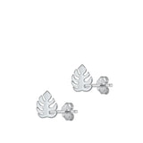 Sterling Silver Unique High Polished Tropical Leaf Fashion Earrings .925 New