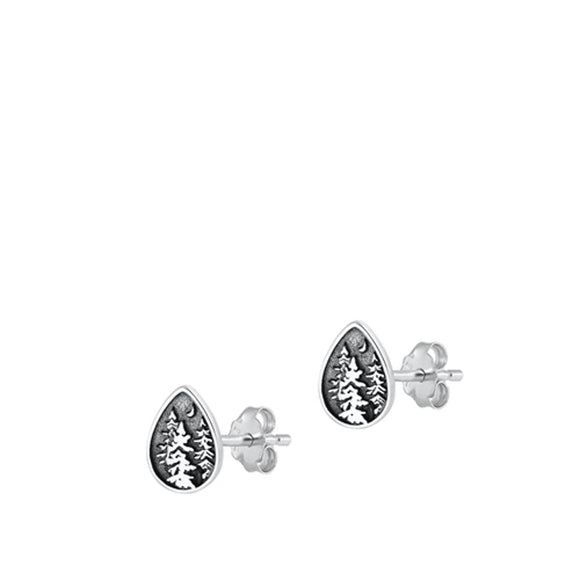 Sterling Silver Fashion Oxidized Night Sky Forest Tree Earrings 925 New