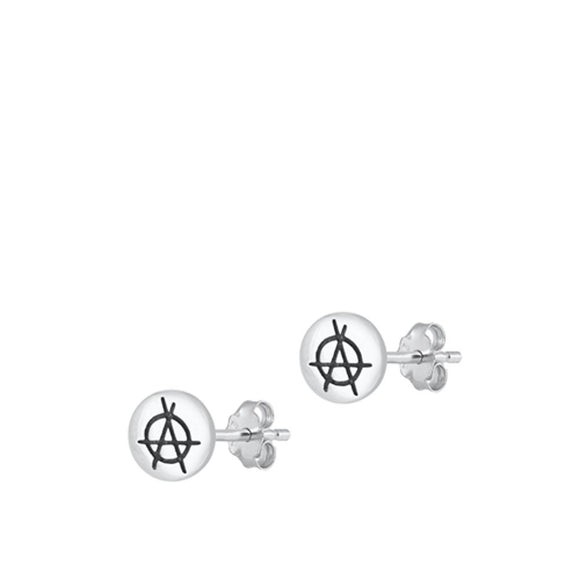 Oxidized Sterling Silver Anarchy Symbol Stud Anarchist Earrings 925 New
