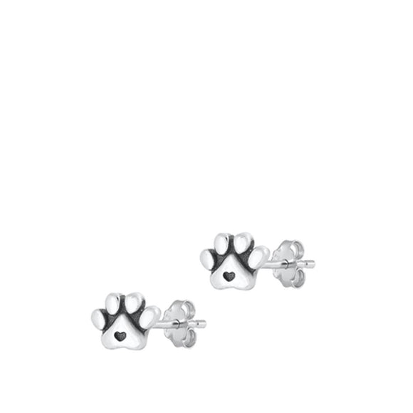 Sterling Silver Unique Pet Paw & Heart Oxidized Earrings High Polished 925 New