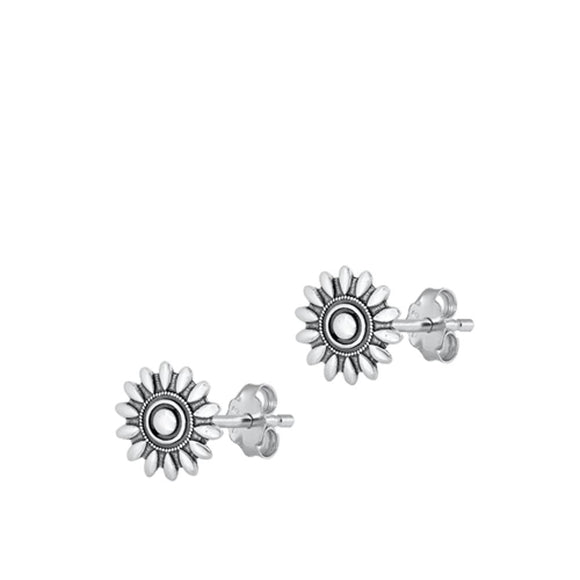 Sterling Silver Unique Flower Stud Oxidized Cute Fashion Earrings 925 New