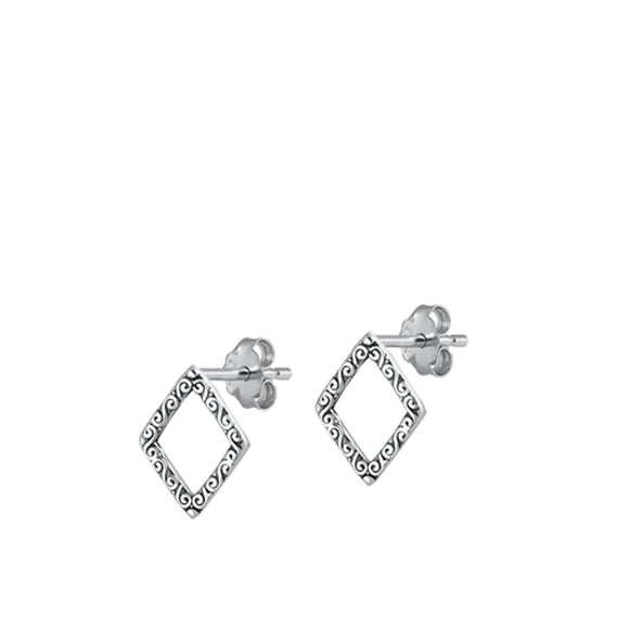 Sterling Silver Beautiful Oxidized Celtic Design Diamond-Shaped Earrings 925 New