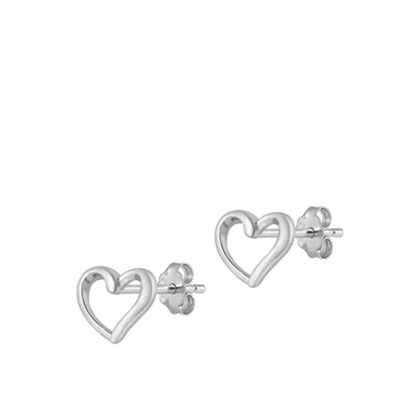 Sterling Silver High Polished Chic Fashion Heart Love Stud Earrings .925 New