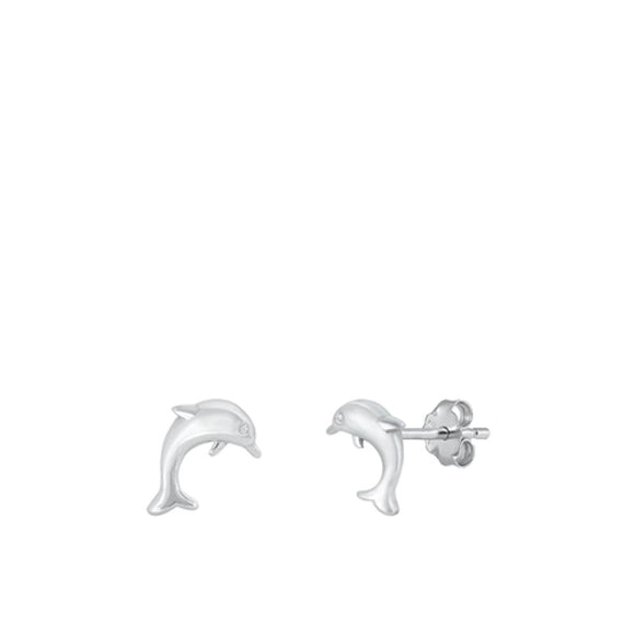 Sterling Silver Unique High Polished Dolphin Stud Beach Earrings 925 New