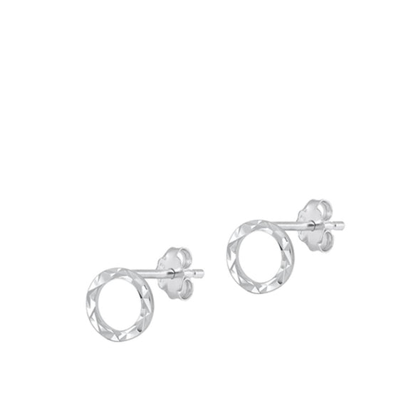 Sterling Silver Cute High Polished Diamond-Cut Circle Fashion Earrings 925 New