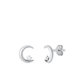 Sterling Silver High Polished Moon & Star Stud Earrings 925 New Fashion