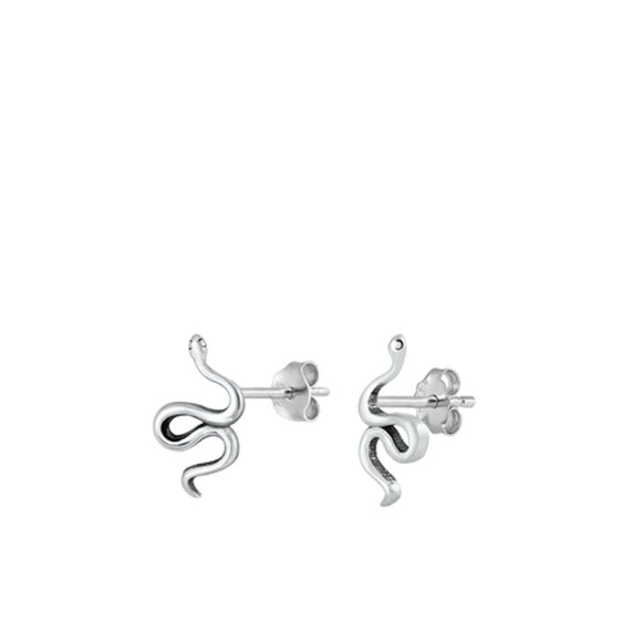 Sterling Silver Cute Snake Stud Earrings 925 New