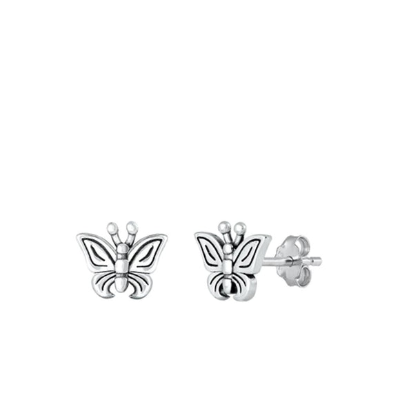 Sterling Silver Unique Butterfly Oxidized Stud Earrings 925 New