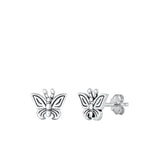 Sterling Silver Unique Butterfly Oxidized Stud Earrings 925 New